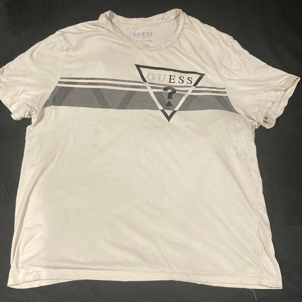GUESS Cream and Black Logo Tee fair condition
